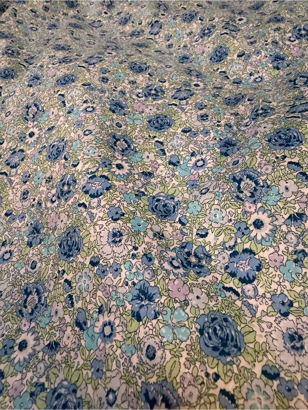 J. Crew Made with Liberty Fabric Blue Floral Smocked Sleeve Blouse Sz XXL
